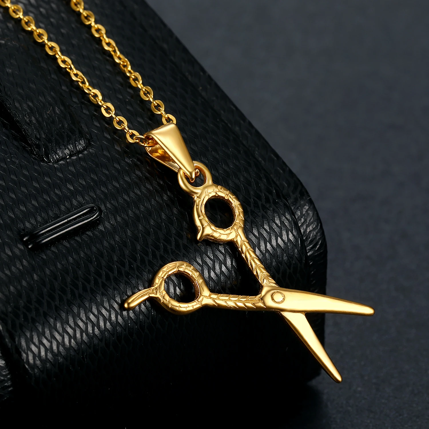 18K Gold Plated Stainless Steel Necklace Barber Scissors Pendant