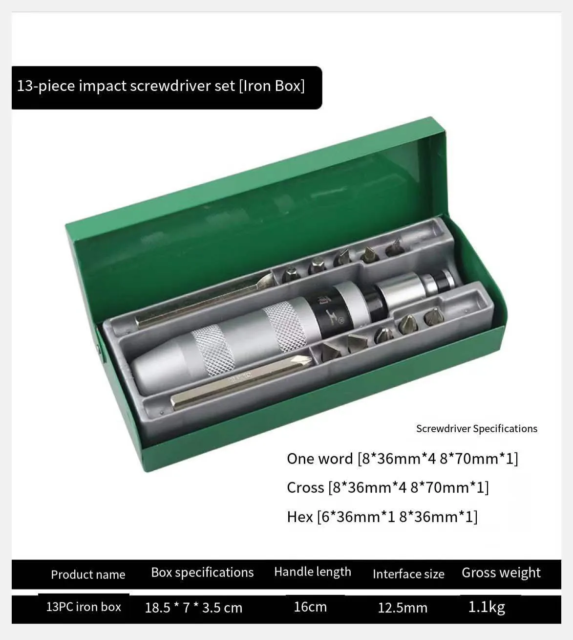 14piece Impact Bit Set Screwdriver Bit Set Iron Case Chrome Vanadium
