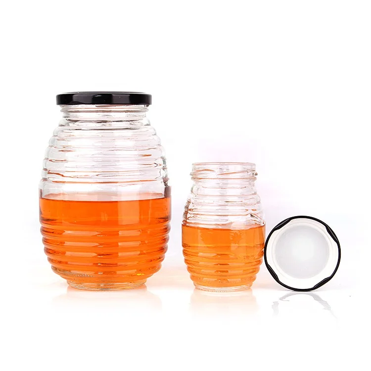 100ml 200ml 380ml 750ml Beehive Honeycomb Shape Glass Honey Jars Bottle with Tinplate Metal Lid