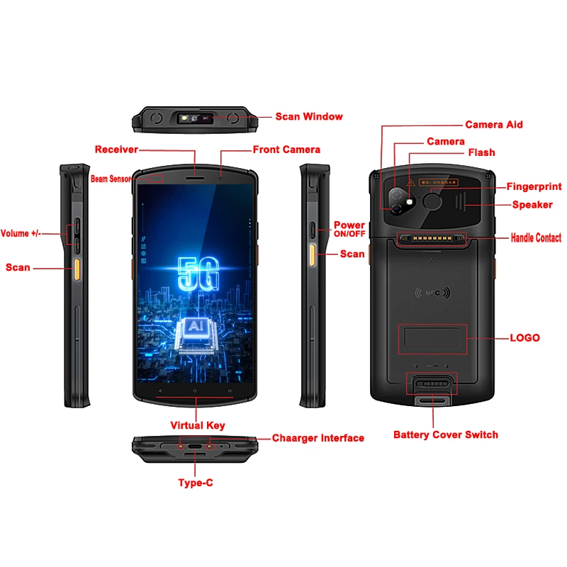 5G handheld computer 5G wifi portable barcode scanner pda 5G bear hazardous environment with WMS MES ERP software
