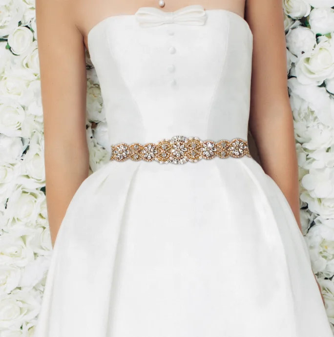 Handmade Floral Rhinestone Sash Elegant Wedding Belt