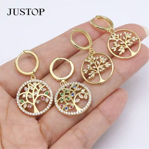 Fashion Classic Tree of Life Women Girl Female Copper CZ Lucky Party Birthday Jewelry Pendant Drop Earrings Gift