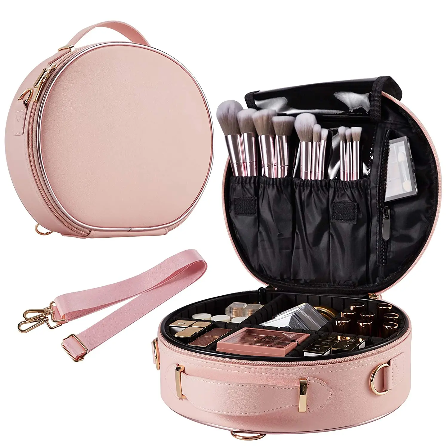 Source Round Makeup Bag for Lady Portable Travel Makeup Train Case
