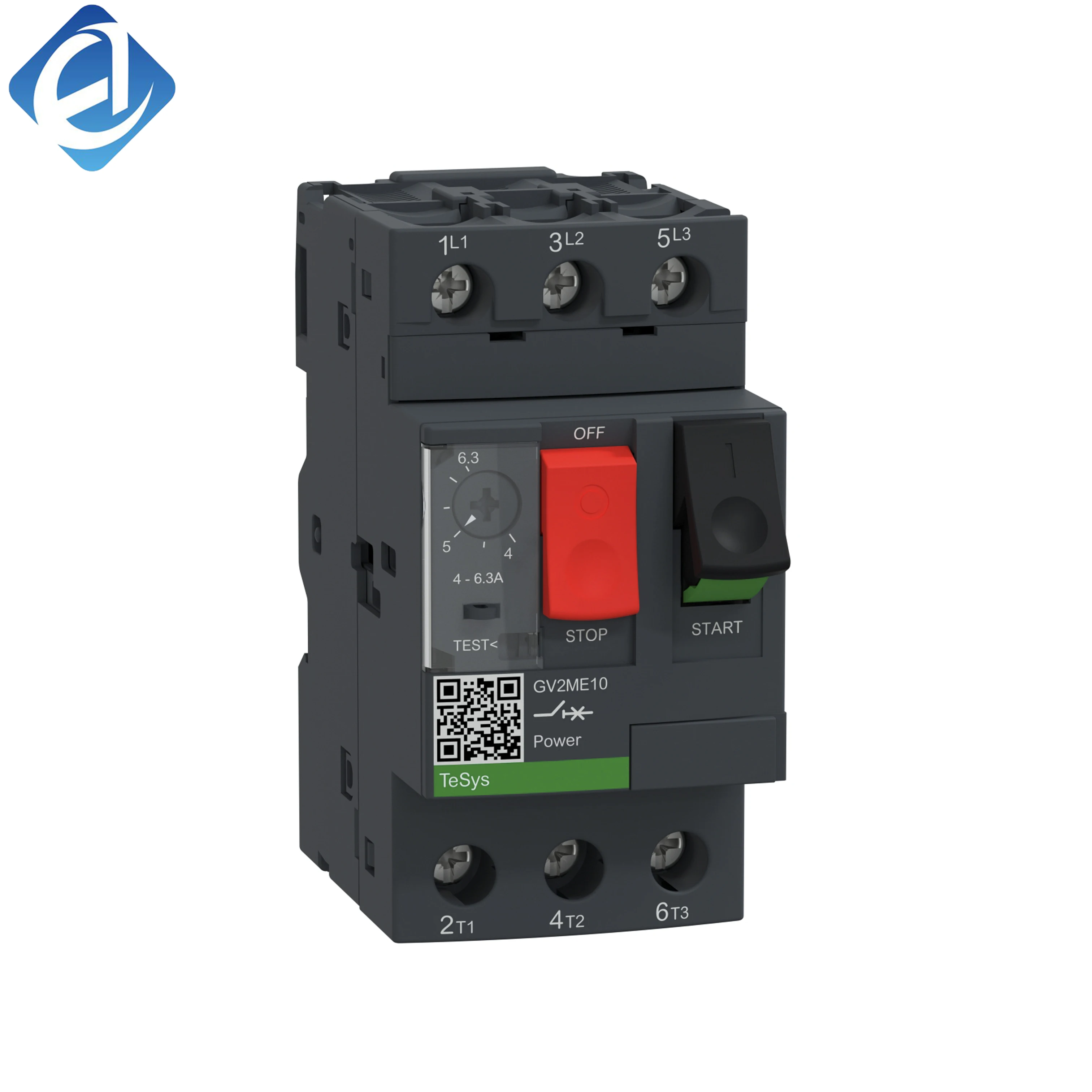 New Original GV2ME10 TeSys GV2 series motor circuit breaker, 4-6.3A adjustable, thermal-magnetic trip, short circuit & overload protection, compact size, DIN rail installation, widely applied in industrial motor startup