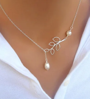 Fashion Silver Simple Pearl Leaf 