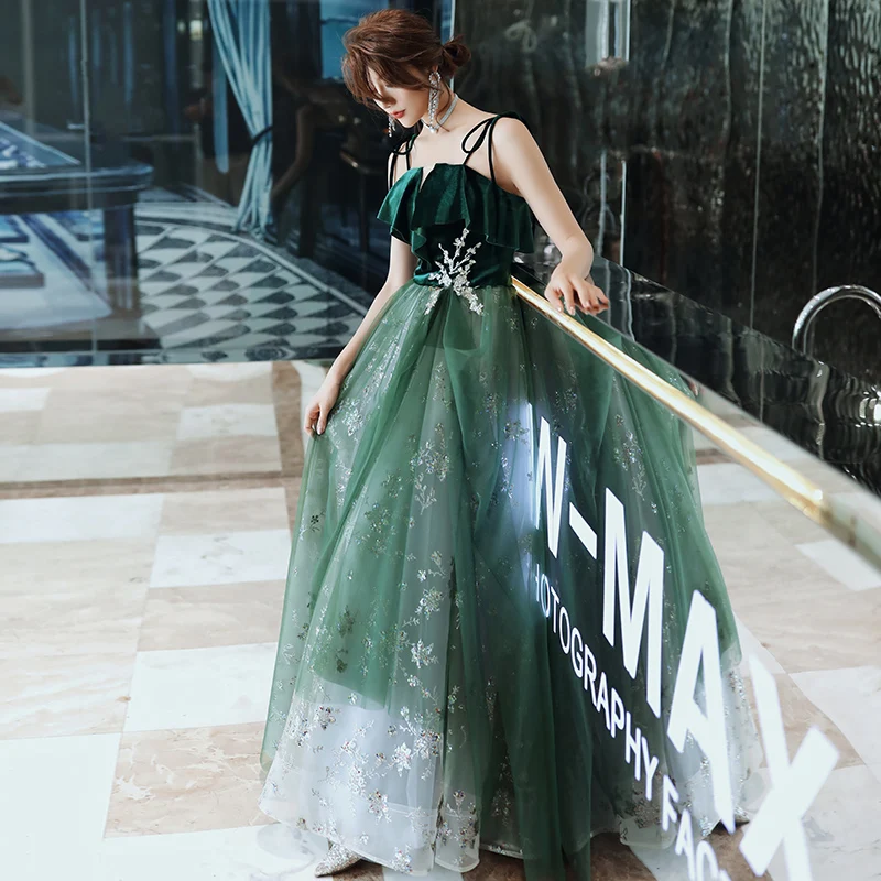 New Design Emerald Green Prom Dresses With Tulle Applique Beaded Long  Formal Prom Gown Real Sample High Quality
