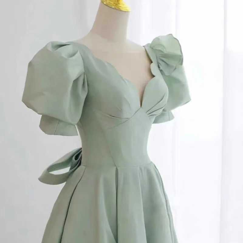 Váy Dạ Hội Màu Xanh Băng Giá 2021 Đầm Dự Tiệc Ngắn Tay Phồng Đơn ...