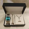 Silver green watch + silver accessories + box