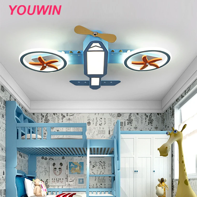 Simple creative LED ceiling light boy cartoon bedroom kindergarten aircraft fan lighting