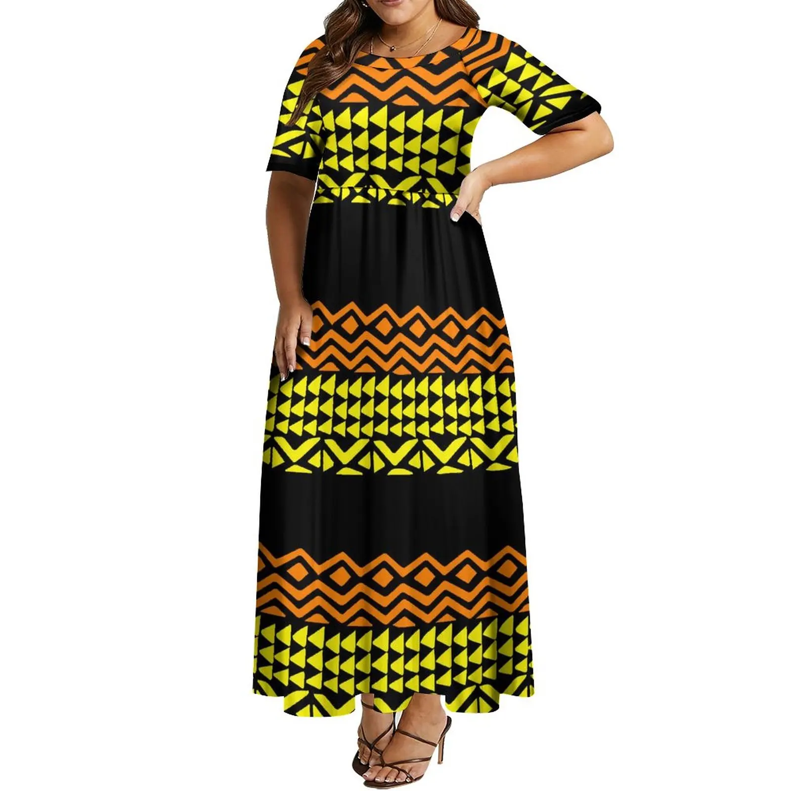 knee length dresses for ladies Black Half Sleeves Sequinned Fit and Flare Maxi Dress for Women main image 0