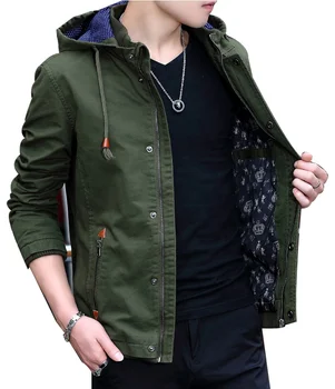 2021 Hot Sale Slim Fit Cotton Bomber Jacket Men Custom High Quality Army Green Windproof Hooded Jacket