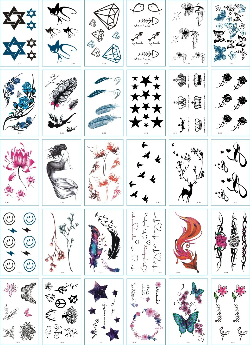 5 Fake Tattoos Mit Pfauenfedermuster – Wasserdicht & Temporär