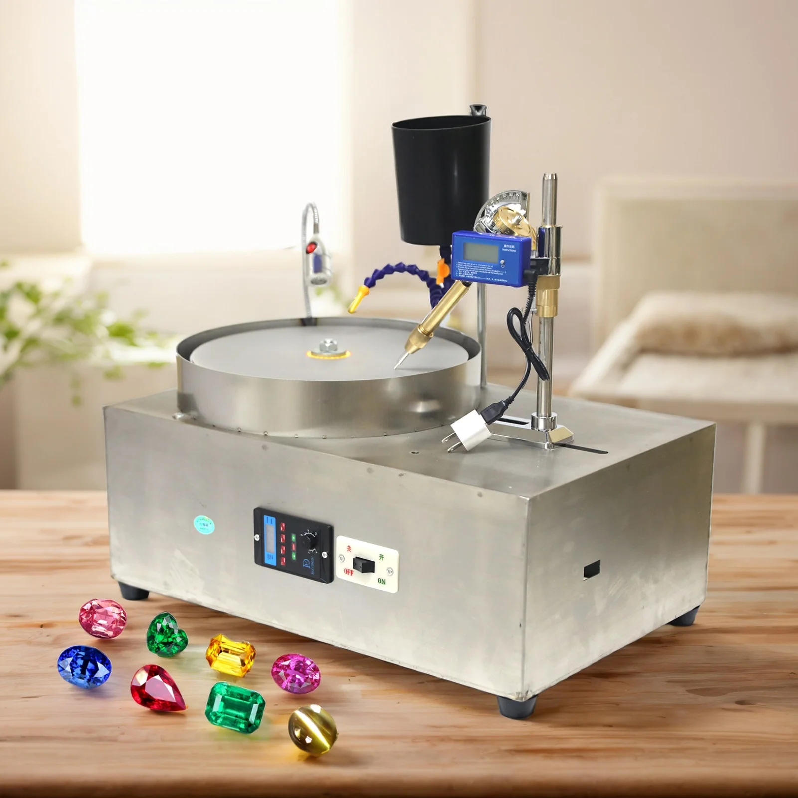 Lapidary Machine 12" 300mm Lapidary Rock Grinder Polisher With Lamp & Water Pump for Gem Jade Stone Gem Faceting Machine