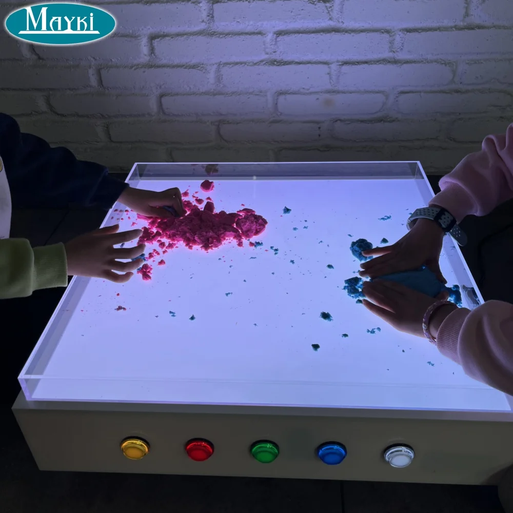 Children Using Color Rods Multi-Functional Sensory Play Table with Color Changing LED Lights for ...