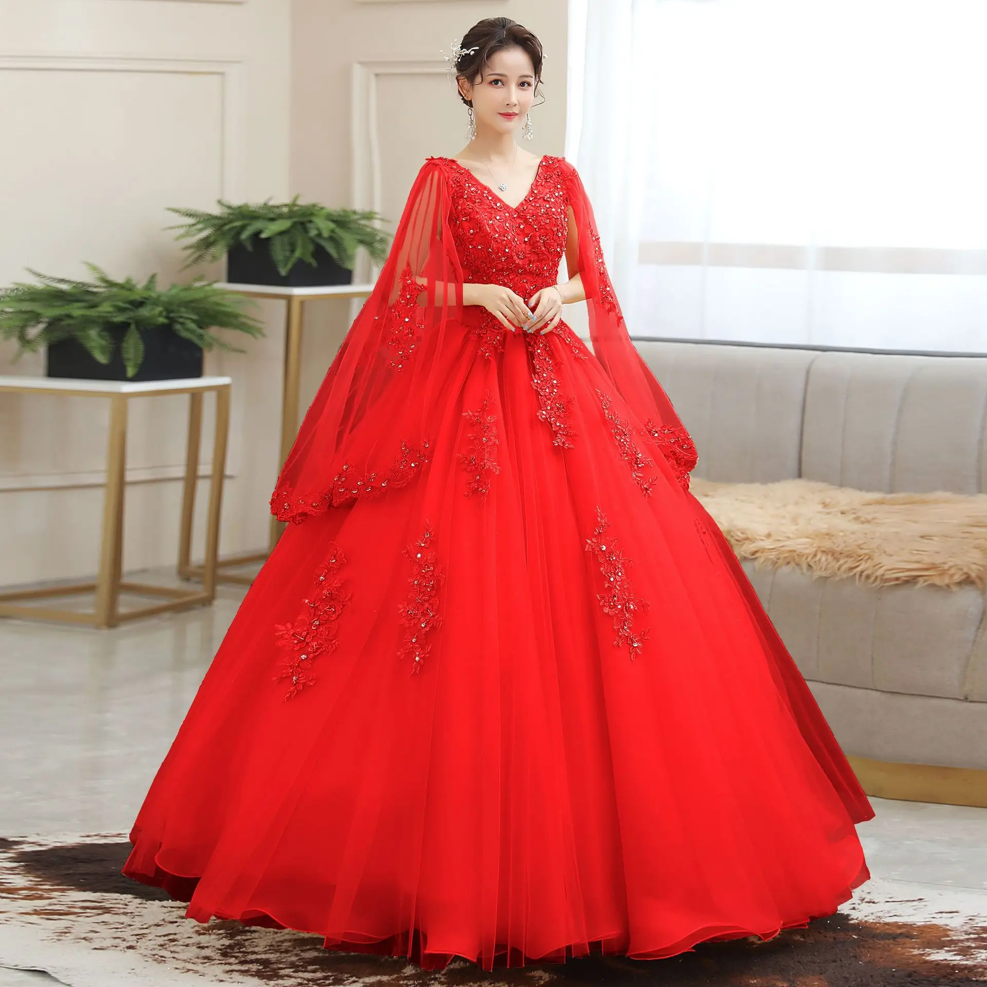 Long Sleeve V-neck Wedding Party Dress For Bridesmaids & Guests Long Sleeve V-neck Wedding Party Dress For Bridesmaids & Guests