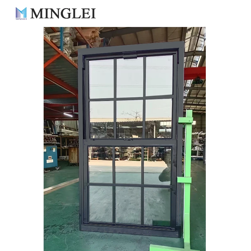 USA Vintage Grille Design Soundproof Energy Effective All Colors Aluminum Windows Glass Double Hung Black Aluminum Window