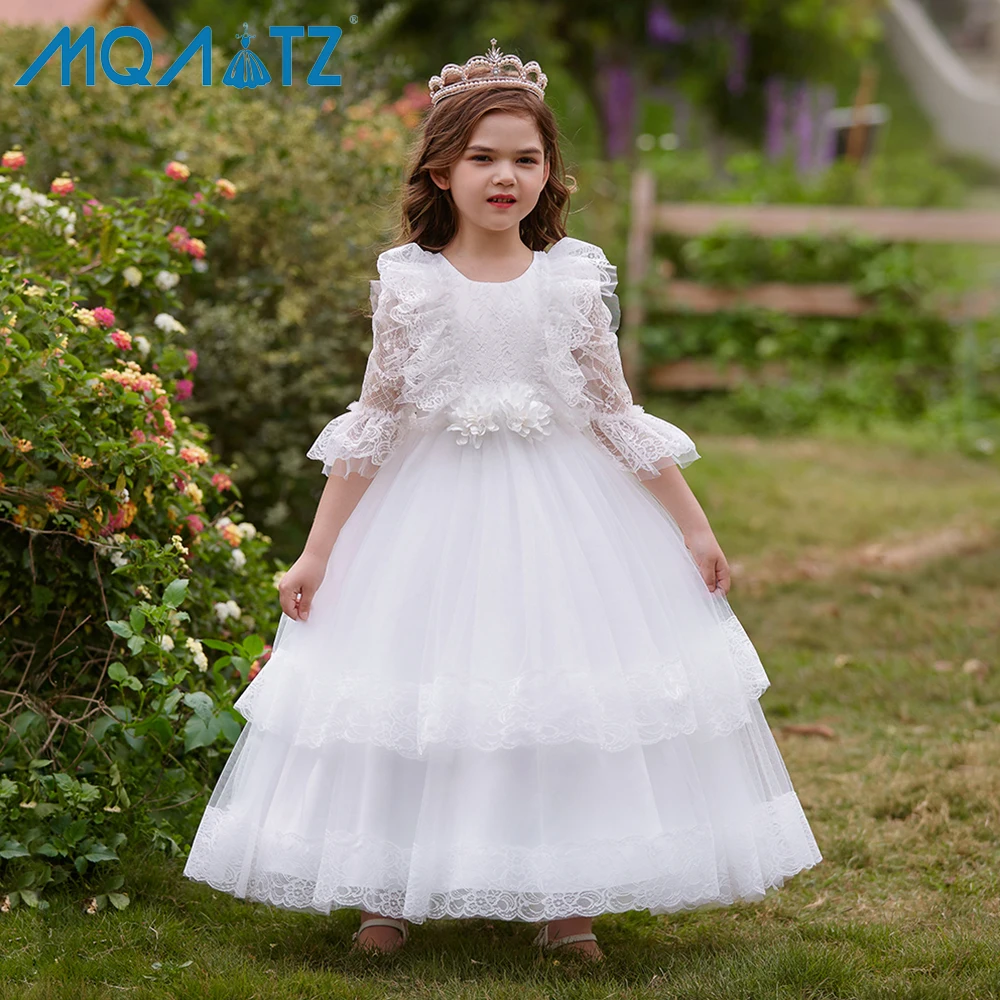 skinny high waisted dress pants Girls Long Sleeve Ruffle Princess Party Gown GFGD509 main image 1
