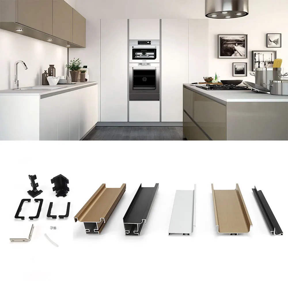 Handless Kitchen Cabinet Vertical Horizontal Led Strip Gola Aluminium Profiles Kitchen Handle Metal Hidden L Shape Gola Handles