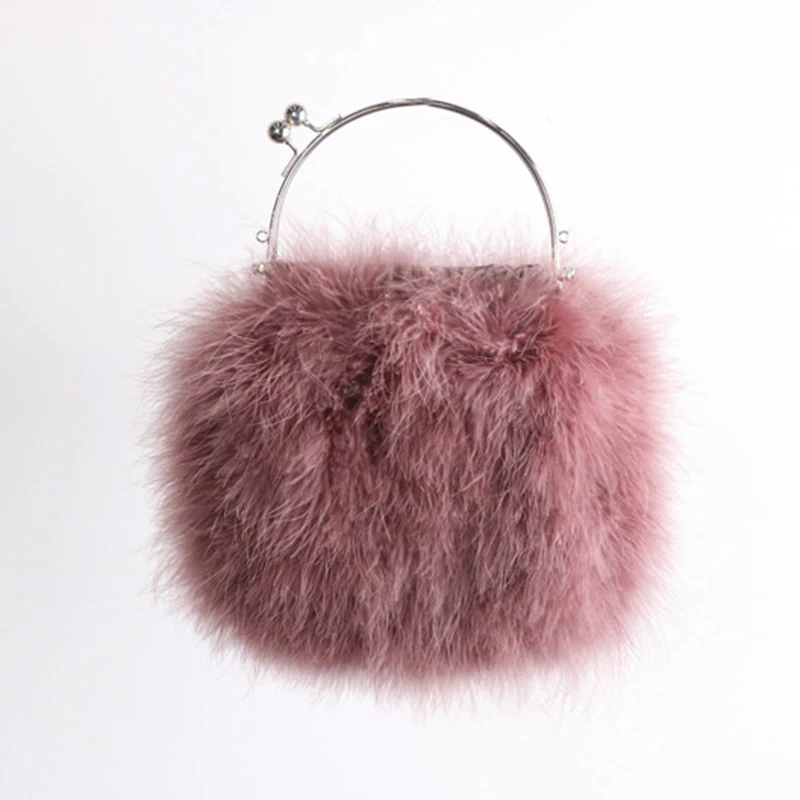 Baby Pink Ostrich Feather Bag with Pink Chain