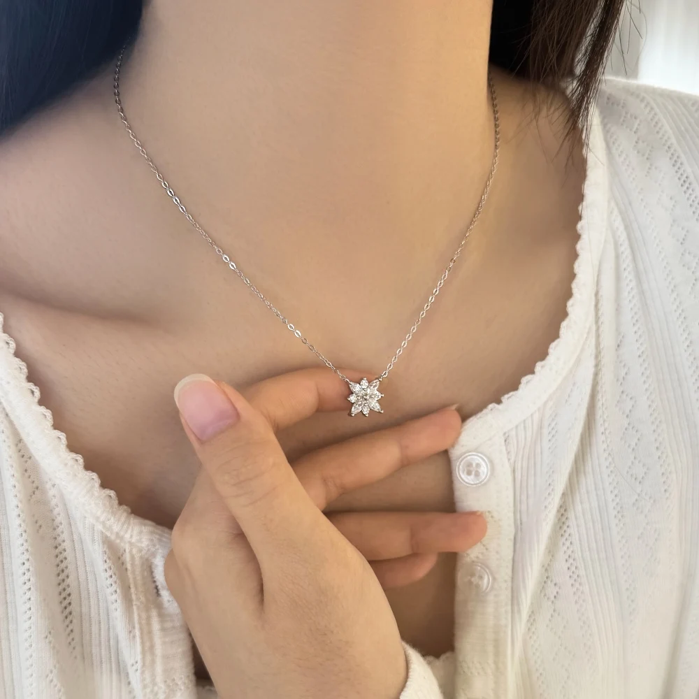 KAKODIY Fine Jewelry Customizable 925 Sterling Silver Chain 5A Zirconia Snowflake Pendant Necklace detail 5