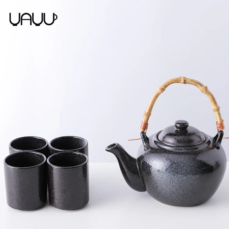 FENN Wholesale restaurant used vintage black japanese porcelain custom tea set tea pot sets with tea cup for hotel