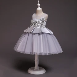 Детское газовое платье принцессы нарядное платье с аппликацией 1704