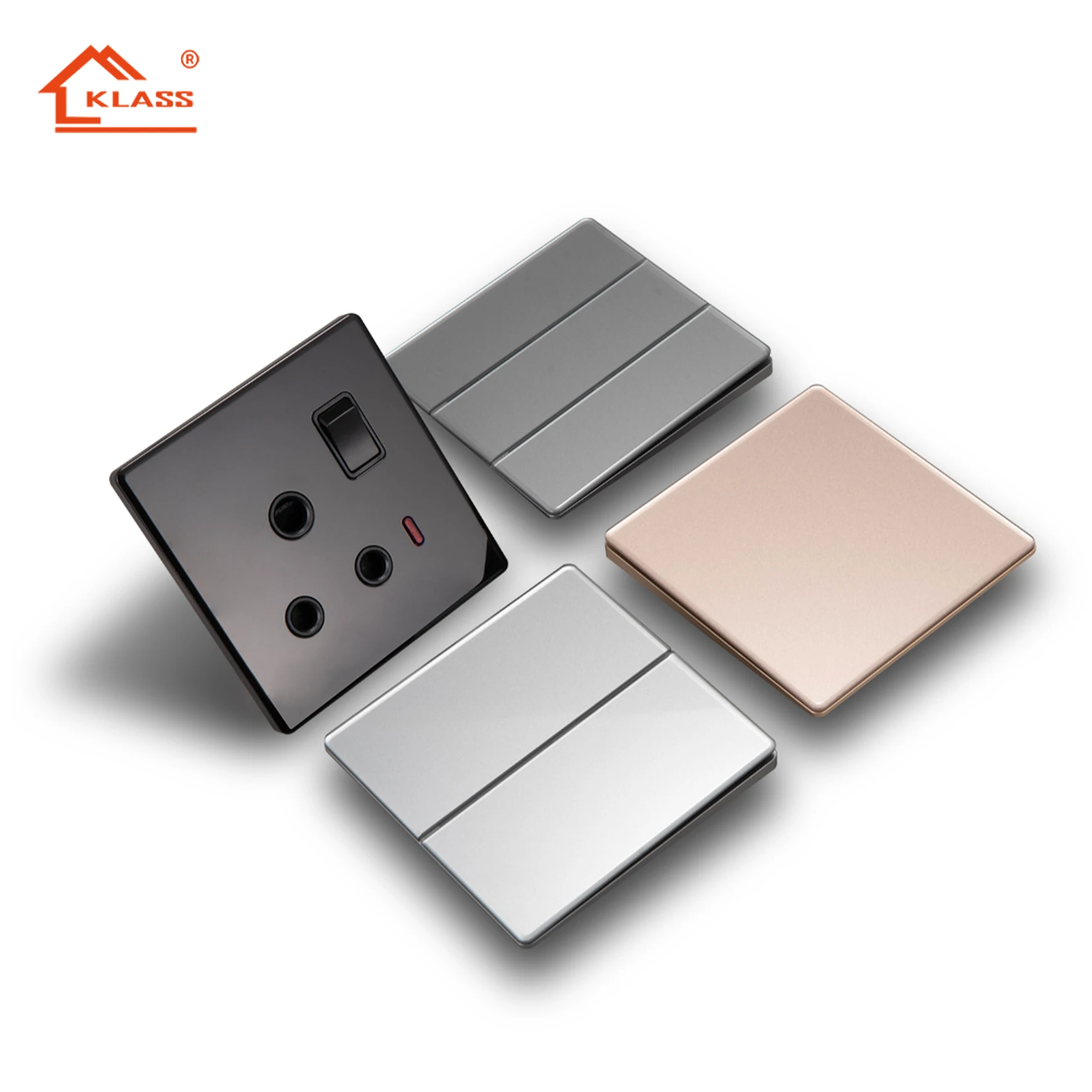 KLASS Color Glass Switches and Socket Big Panel Supper Thin Design Uk 2 Gang 2 Way Wall Light Switch 86 Type for Electric Switch