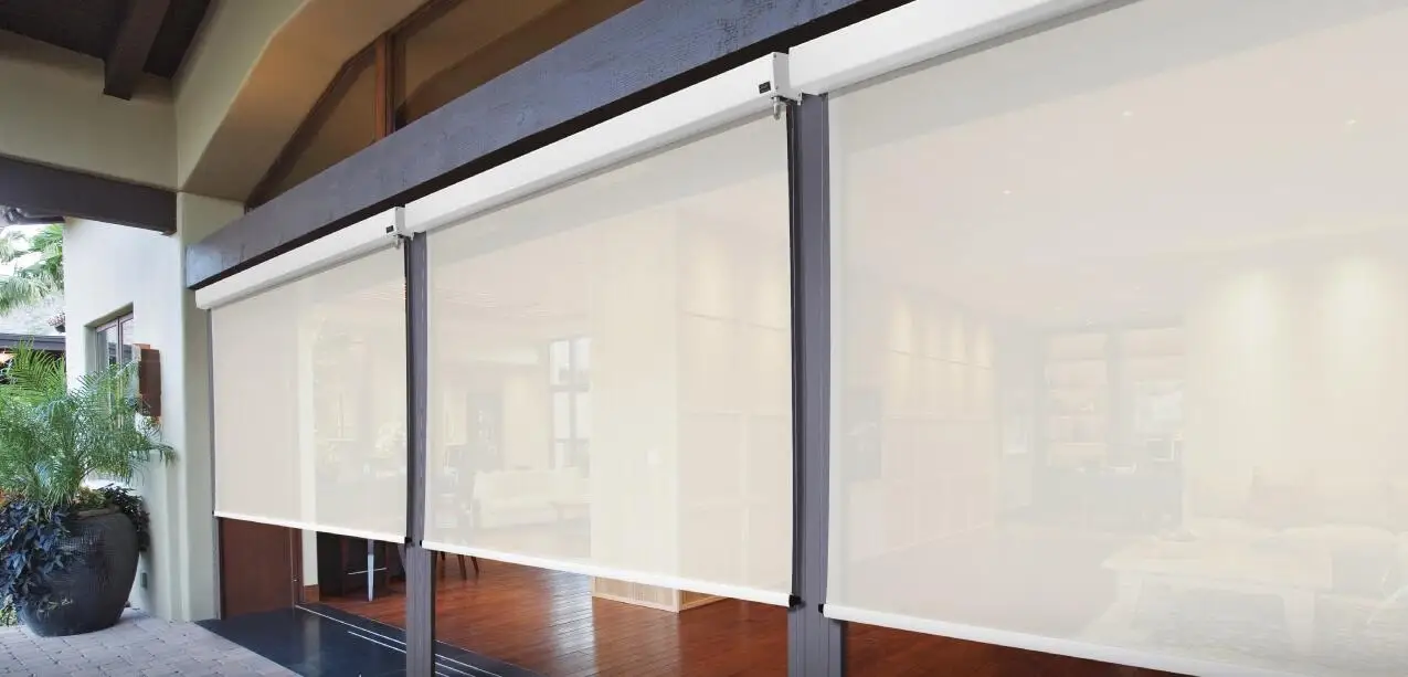 Black Grey Wire And Cable Guide Outdoor Blinds And Shades With Cover