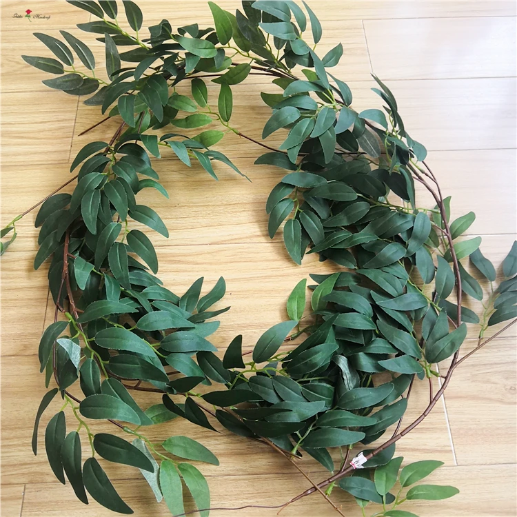 Wholesale Wedding Decoration Greenery Wreath Artificial Silk Hanging Willow Garland Plant Faux Green Leaf Wreath Vine