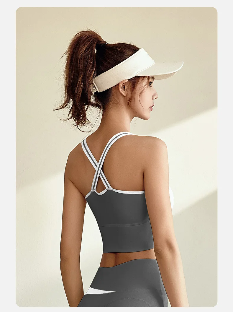 product manufactory wholesale vest run women strapless top sportswear breast pad linear shockproof high elastic fitness yoga sport bra-63