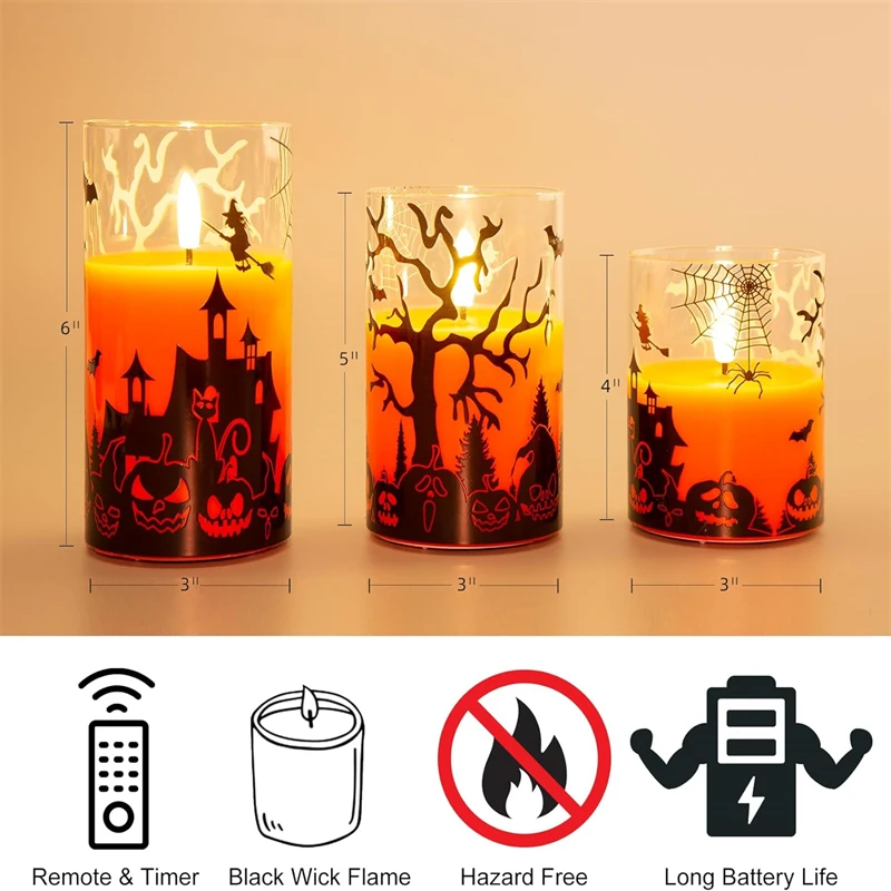 Spooky LED Halloween candle with gothic Halloween print design, perfect for creating a chilling atmosphere