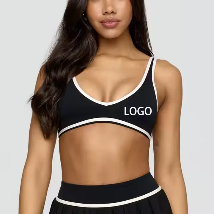 OEM Manufacturers Contrast Color 4-Way Stretch V Neck Yoga Crop Tank Top Plain Breathable Gym Fitness Sports Bra for Women