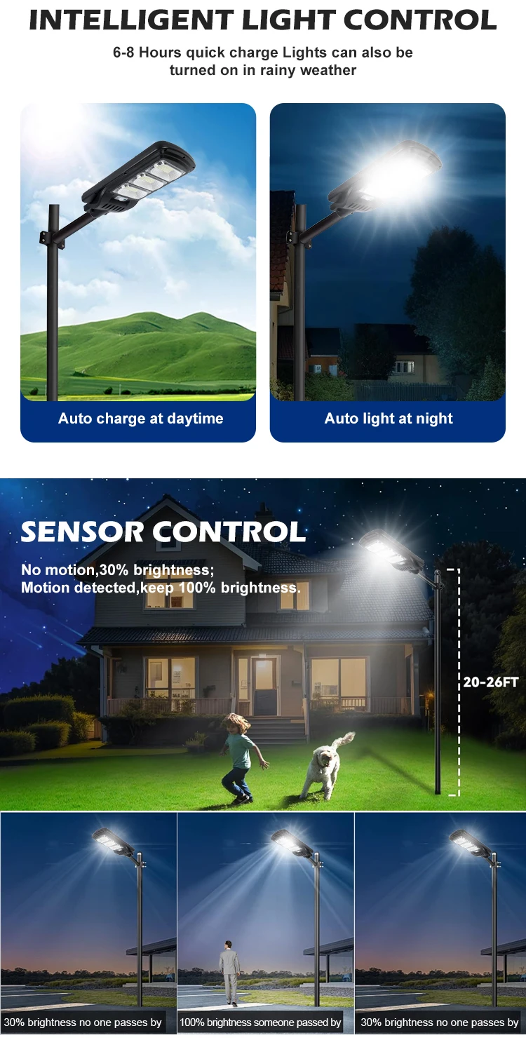 Long Working Time Solar LED Street Light 50w 100w 150w 200w 250w 300w ABS Shell IP65