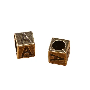 Hobbyworker Souvenir Engraved Metal Flat Square Metal Alphabet Letter Beads for DIY Jewelry Making Accessories