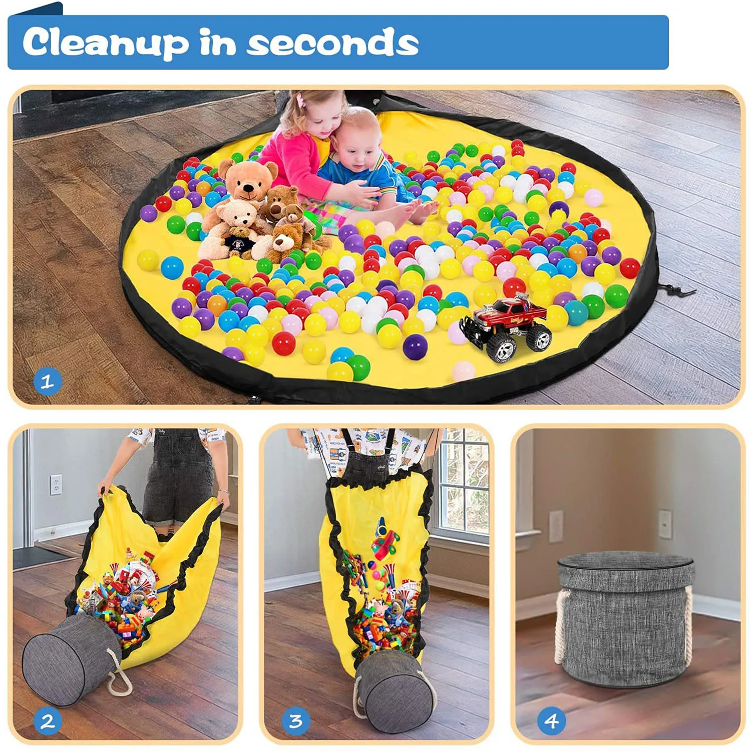 Fold Toy Storage Organizer Basket Play Mat junian home arts