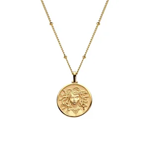 Custom Coin Engraved Men Jewelry Gold Plated Necklace Medusa Pendant
