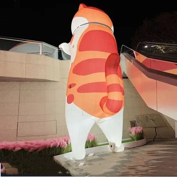 Outdoor event advertising cartoon giant inflatable cat led lighting inflatable animals model for building decoration