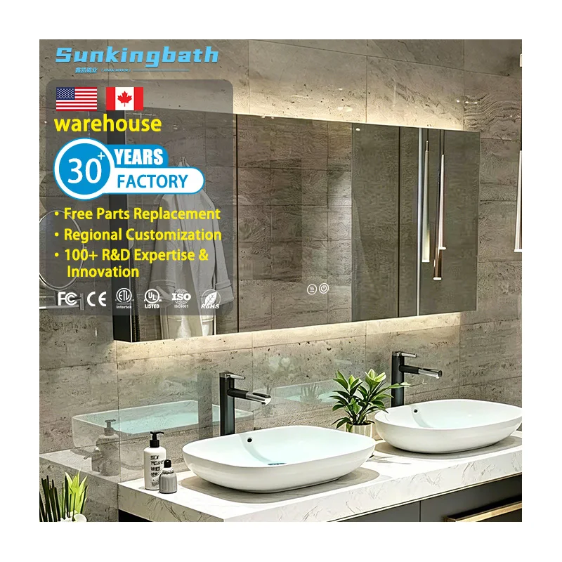 Luxury Big Bathroom Cabinet UL Certified 3 Door Medicine Cabinet Mirror Framed Mirror Bathroom Vanity Cabinet for Apartment Use