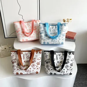 2026 Summer New Simple Tote Bag Small Fresh Printed Bag Women's Large Capacity Shoulder Bag