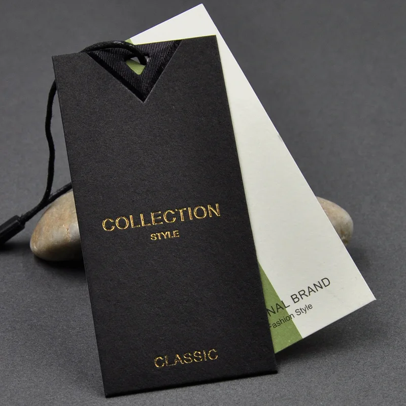 Garment Label Tags Thick Paper Hangtag Black Matte Cardboard Label Luxury Women Bag Clothing Brand Logo Custom Garment Hang Tag