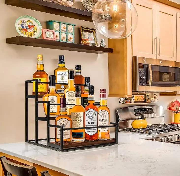 3-tier 12 Bottles Storage Shelves Wooden Coffee Syrup Rack Organizer ...