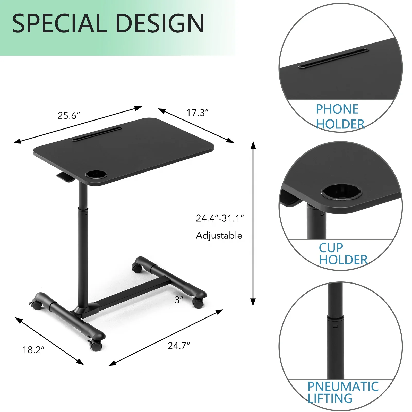 Overbed Table Hospital Bed Table Swivel Wheel Rolling Tray Adjustable Over Bedside Home Desk Laptop Table