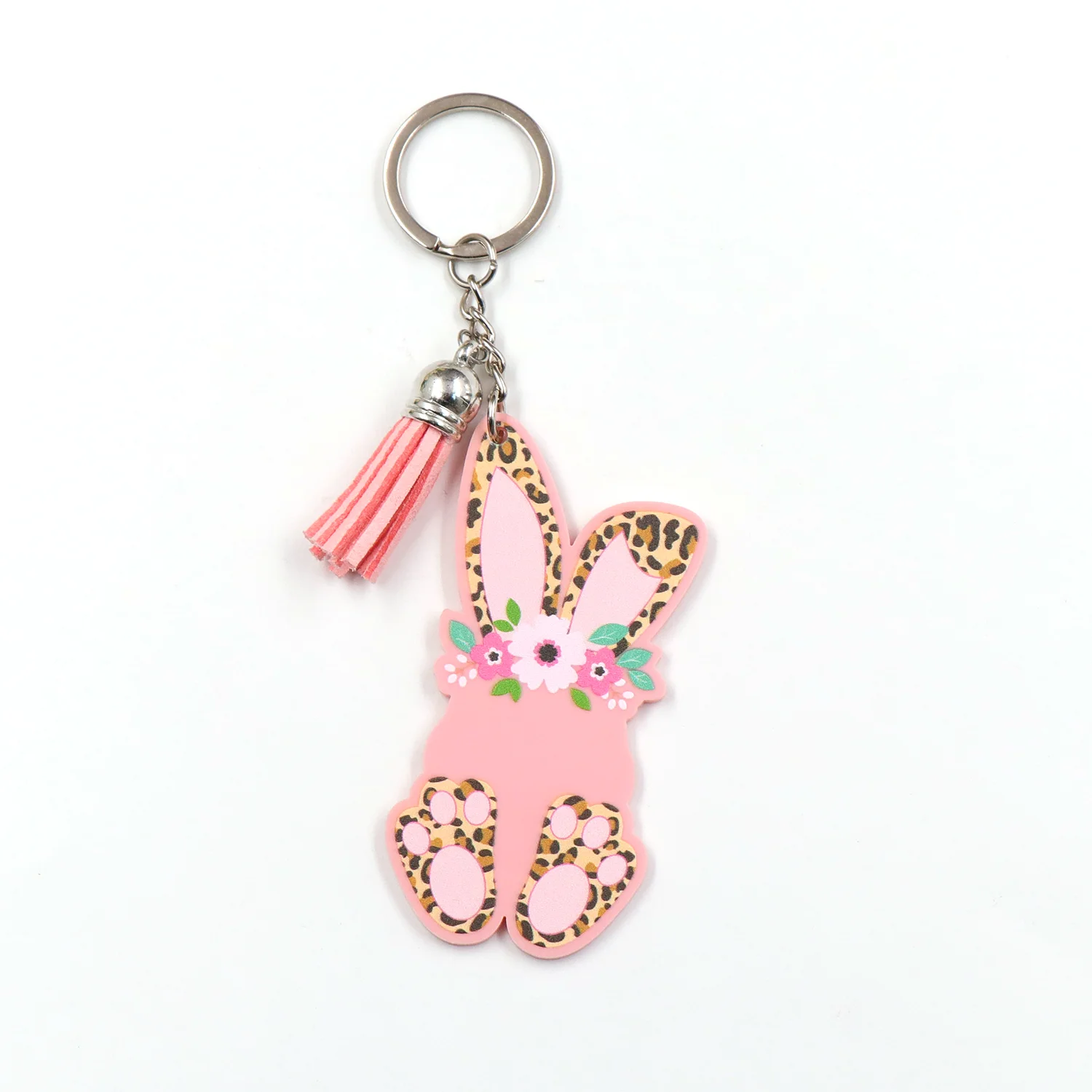 KHS184KH1098 Hot Selling Factory Leopard Flower Bunny For Name Acrylic Easter Keychain