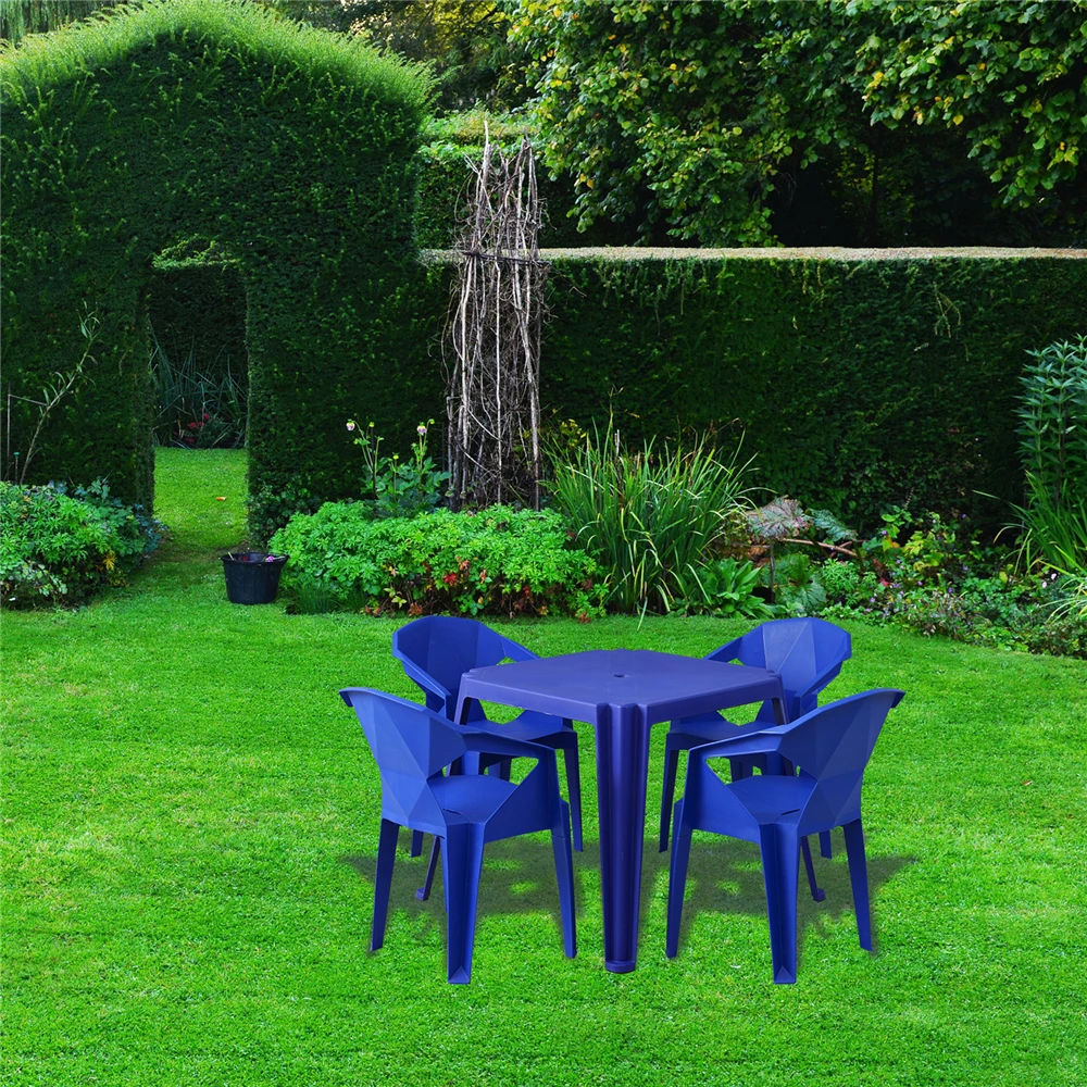 Modern simple square dining table set 4 chairs plastic home outdoor dining table set.