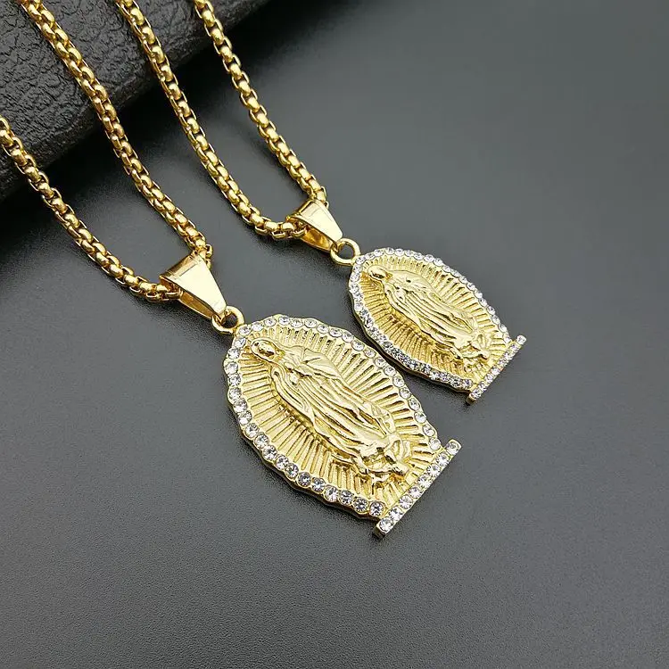 Cz Virgin Mary Pendant Necklace Gold 