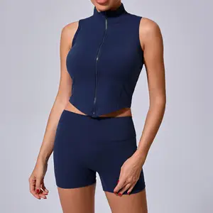 BNICE Women Yoga Pants Sexy Halter Bra Zipper Sport Top Yoga Leggings Fitness Gym Sets Active Wear Sportswear Short Vest