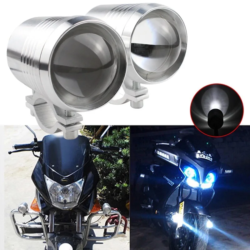 U2 Motorcycle LED Headlight Driving Fog Lamp High Low Beam Bulb Flash Light Projector Lens Motorbike Bicycle ATV SUV Spotlight
