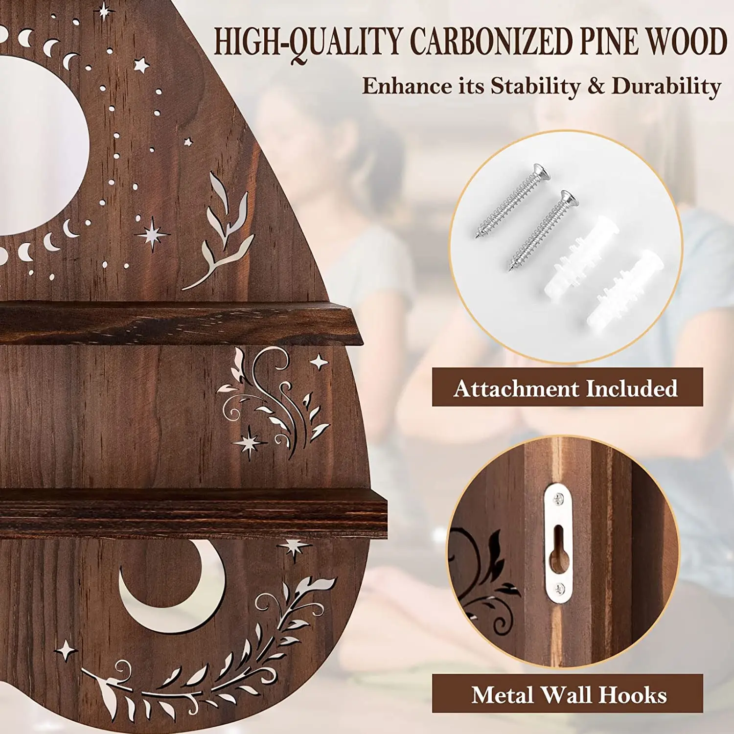 Crystal Wall Shelf Display For Stone Wooden Dark Wiccan Gem Storage For Bohemian Ouija Vintage