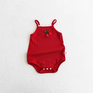 Summer Romper Casual Solid Pattern One-Piece Baby Strap Jumpsuit Thin Crawling Suit Baby Girl Rompers