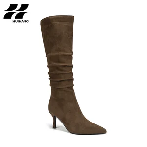 Versatile Women's Knee-High Boots with Ruched Design Height Increasing Stylish and Comfortable for Winter Trendy Wear